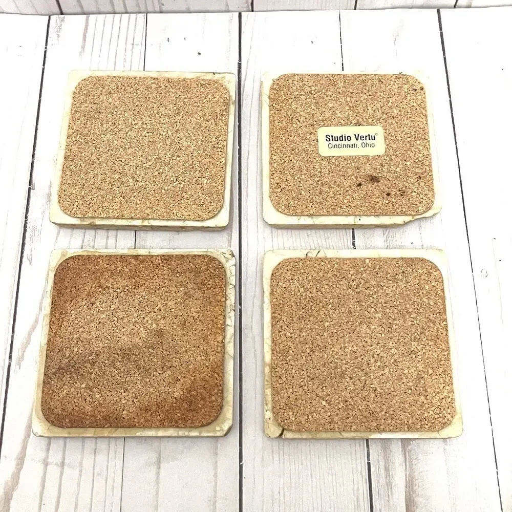 Studio Vertu Stone Coaster Set 4 Fish Salmon Trout Travertine Rustic Lodge Decor